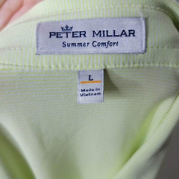Peter Millar Summer Comfort Large Neon Green / White Striped Golf Polo Shirt‎ - Picture 4 of 5